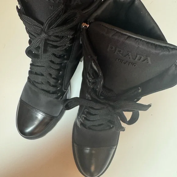 Prada Women's Brixxen Black Lace-Up Combat Boots - Picture 4 of 14